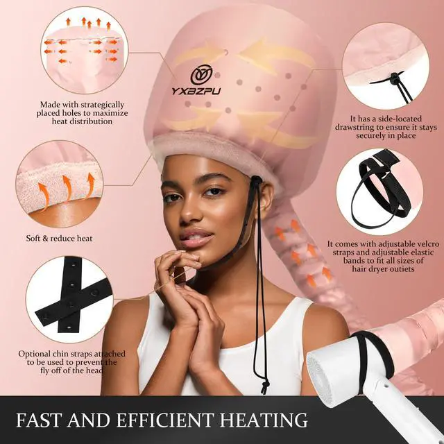 Alt view image 2 of 7 - Bonnet Hair Dryer, Hooded Hair Dryer Hooded Diffuser Cap for Curly,Speeds Up Drying Time,Safety Deep Conditioning At Home (Pink)
