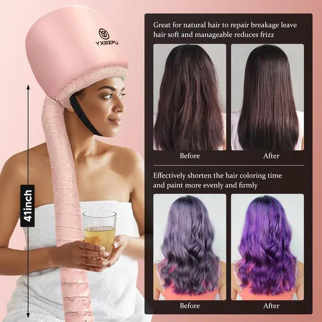 Alt view image 4 of 7 - Bonnet Hair Dryer, Hooded Hair Dryer Hooded Diffuser Cap for Curly,Speeds Up Drying Time,Safety Deep Conditioning At Home (Pink)