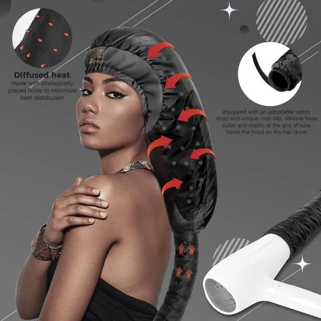 Alt view image 3 of 7 - Bonnet Hair Dryer Attachment - Bonnet Hood Dryer with Headband that Reduces Heat Around Ears and Neck, Use for Hair Styling, Hair Drying, Curling and Deep Conditioning (Extended Version, Black)
