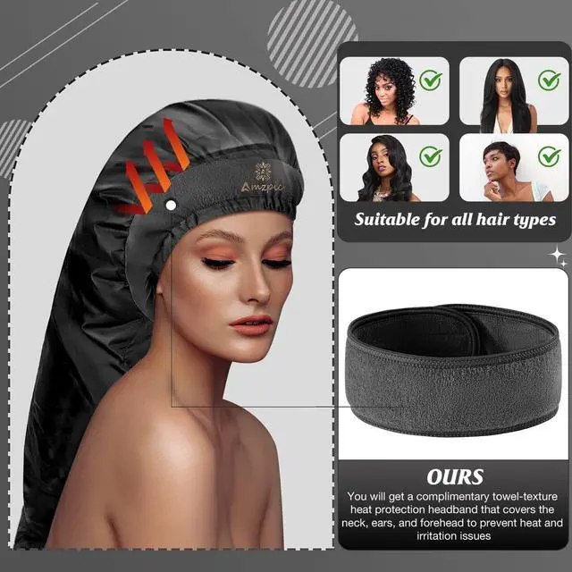 Alt view image 2 of 7 - Bonnet Hair Dryer Attachment - Bonnet Hood Dryer with Headband that Reduces Heat Around Ears and Neck, Use for Hair Styling, Hair Drying, Curling and Deep Conditioning (Extended Version, Black)