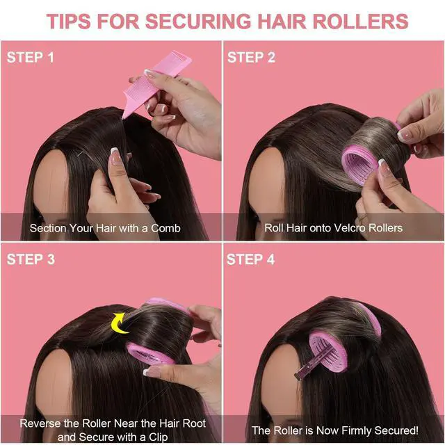 Alt view image 6 of 6 - Hair Rollers for Women, 4 Sizes with Clips, Comb & Travel Bag, Pink