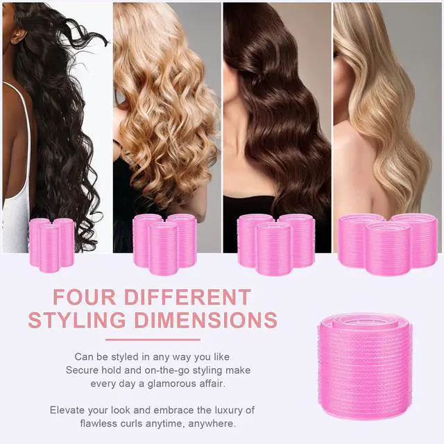 Alt view image 3 of 6 - Hair Rollers for Women, 4 Sizes with Clips, Comb & Travel Bag, Pink