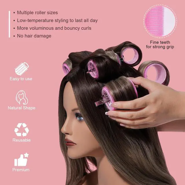 Alt view image 4 of 6 - Hair Rollers for Women, 4 Sizes with Clips, Comb & Travel Bag, Pink