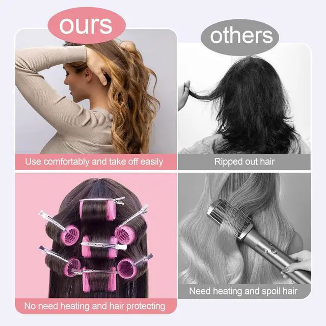 Alt view image 5 of 6 - Hair Rollers for Women, 4 Sizes with Clips, Comb & Travel Bag, Pink