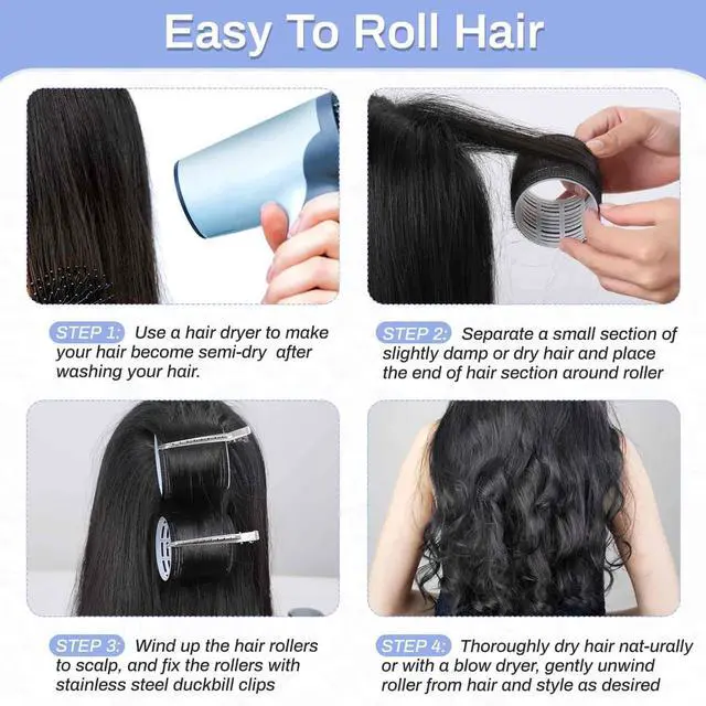 Alt view image 5 of 7 - Hair Roller 28 Pcs Set, Includes 16Pcs Self-Grip Hair Rollers in 4 Sizes and 12Pcs Hair Clips for Long Medium Short Hair Volume