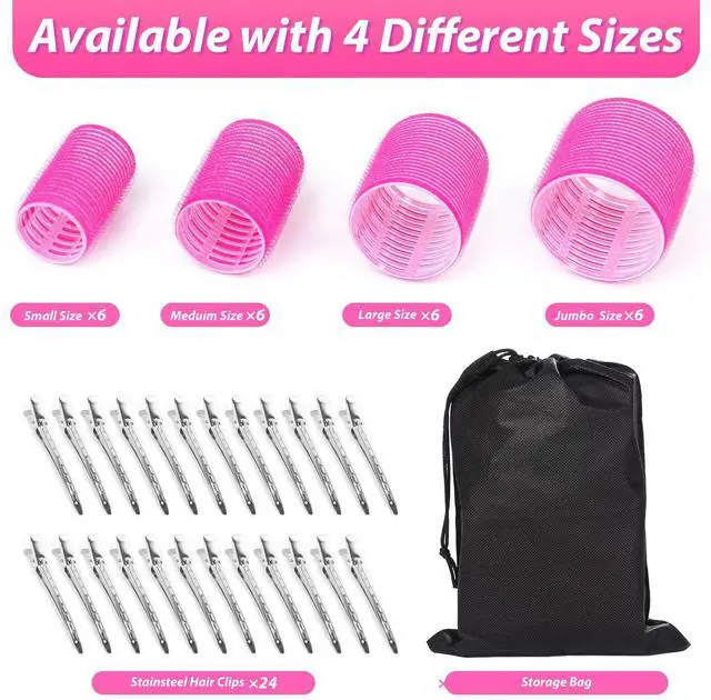 Alt view image 2 of 7 - Hair Rollers 48 Pcs Set, 24Pcs Hair Rollers 4 Sizes and 24 Pcs Hair Clips for Long Medium Short Hair (Pink)