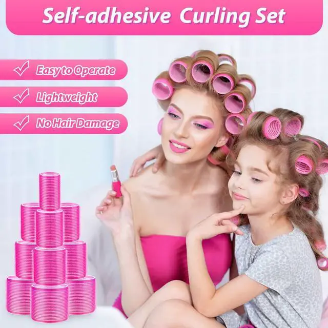 Alt view image 5 of 7 - Hair Rollers 48 Pcs Set, 24Pcs Hair Rollers 4 Sizes and 24 Pcs Hair Clips for Long Medium Short Hair (Pink)