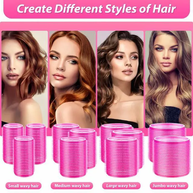 Alt view image 3 of 7 - Hair Rollers 48 Pcs Set, 24Pcs Hair Rollers 4 Sizes and 24 Pcs Hair Clips for Long Medium Short Hair (Pink)