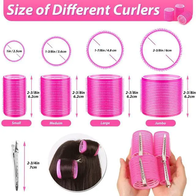 Alt view image 4 of 7 - Hair Rollers 48 Pcs Set, 24Pcs Hair Rollers 4 Sizes and 24 Pcs Hair Clips for Long Medium Short Hair (Pink)