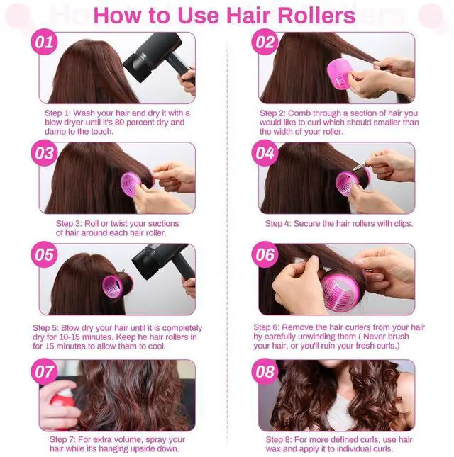 Alt view image 6 of 7 - Hair Rollers 48 Pcs Set, 24Pcs Hair Rollers 4 Sizes and 24 Pcs Hair Clips for Long Medium Short Hair (Pink)