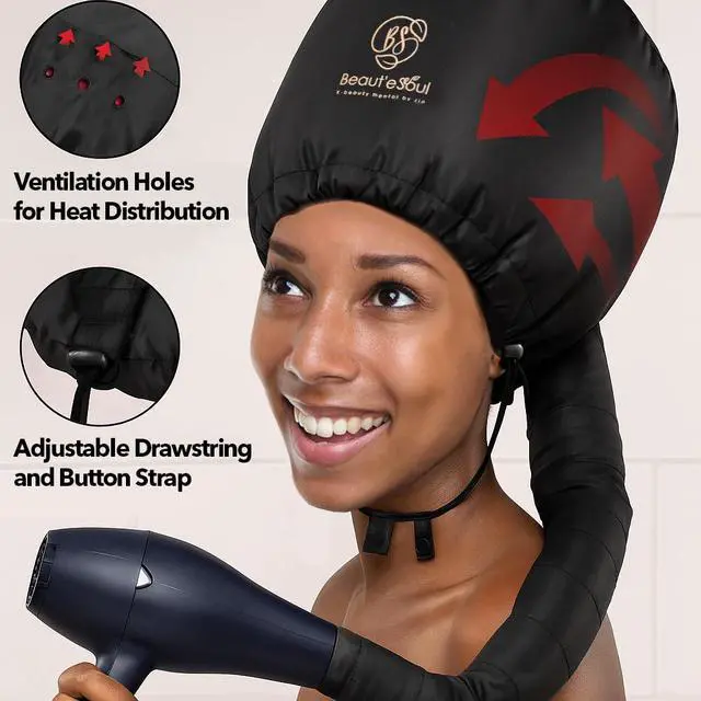 Alt view image 2 of 7 - Hooded Hair Dryer Attachment - Soft Bonnet for Fast Blow Drying