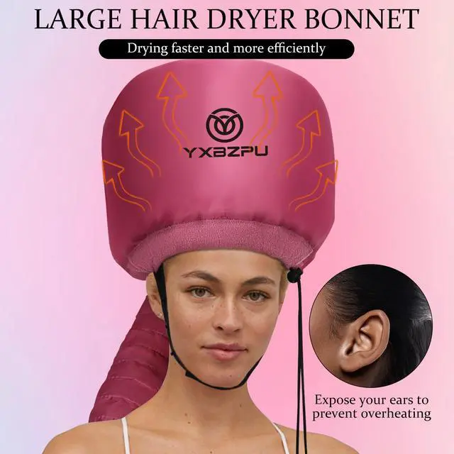Alt view image 3 of 7 - Hooded Hair Dryer Attachment, Hair Dryer Caps for Curly, Speeds Up Drying Time, Safety Deep Conditioning At Home (Rose Red)