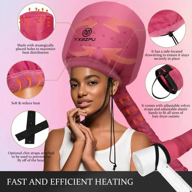 Alt view image 2 of 7 - Hooded Hair Dryer Attachment, Hair Dryer Caps for Curly, Speeds Up Drying Time, Safety Deep Conditioning At Home (Rose Red)