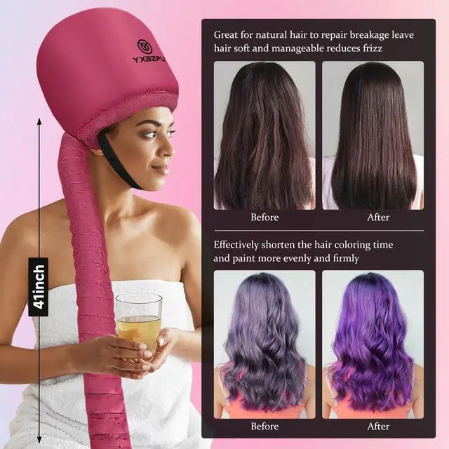 Alt view image 4 of 7 - Hooded Hair Dryer Attachment, Hair Dryer Caps for Curly, Speeds Up Drying Time, Safety Deep Conditioning At Home (Rose Red)