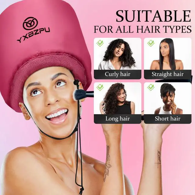 Alt view image 5 of 7 - Hooded Hair Dryer Attachment, Hair Dryer Caps for Curly, Speeds Up Drying Time, Safety Deep Conditioning At Home (Rose Red)