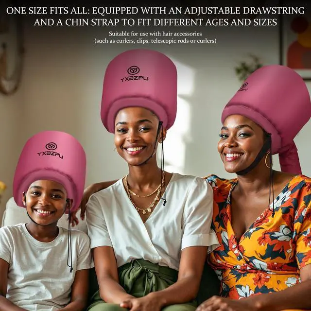 Alt view image 7 of 7 - Hooded Hair Dryer Attachment, Hair Dryer Caps for Curly, Speeds Up Drying Time, Safety Deep Conditioning At Home (Rose Red)
