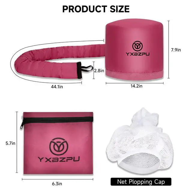 Alt view image 6 of 7 - Hooded Hair Dryer Attachment, Hair Dryer Caps for Curly, Speeds Up Drying Time, Safety Deep Conditioning At Home (Rose Red)