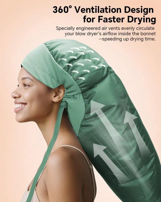 Alt view image 3 of 7 - Hair Dryer Bonnet Attachment 28.5" XL Hooded Dryer Cap for Faster Drying & Deep Conditioning, Extra-Large Space Fits Thick, Curly Hair & Styling Tools (Green, Extra Large)