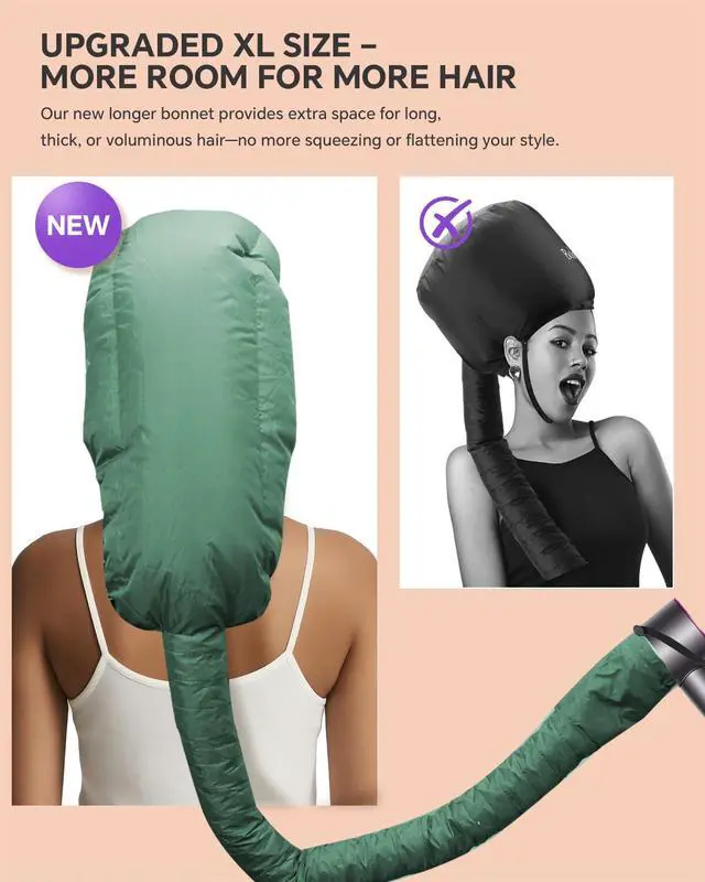 Alt view image 4 of 7 - Hair Dryer Bonnet Attachment 28.5" XL Hooded Dryer Cap for Faster Drying & Deep Conditioning, Extra-Large Space Fits Thick, Curly Hair & Styling Tools (Green, Extra Large)
