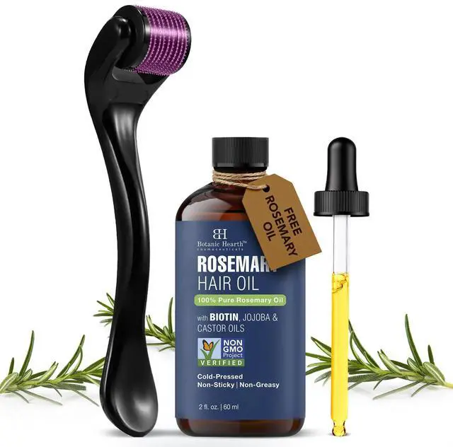 Main image of Derma Roller for hair growth with Rosemary Hair Oil (2oz) | Micro needling roller .25 mm Titanium 540 needles for Scalp & Beard | for Women & Men | Includes Biotin, Jojoba & Castor Oil