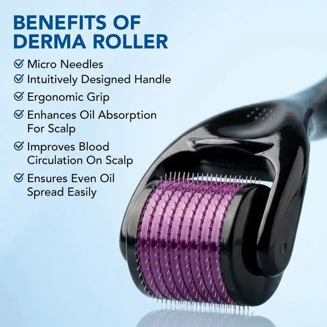 Alt view image 4 of 7 - Derma Roller for hair growth with Rosemary Hair Oil (2oz) | Micro needling roller .25 mm Titanium 540 needles for Scalp & Beard | for Women & Men | Includes Biotin, Jojoba & Castor Oil