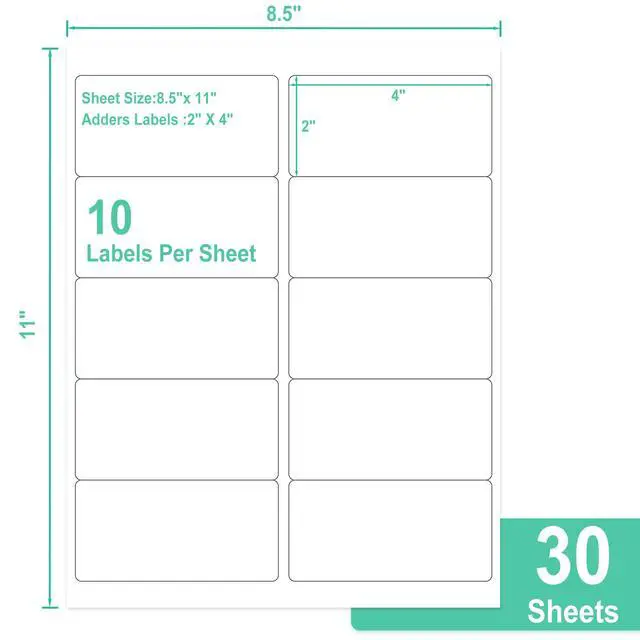 Alt view image 2 of 6 - 2" x 4" Label Stickers, Printable White 10 per Sheets Total 300 Labels, for Laser/Inkjet Printing - Matte (300 Labels)