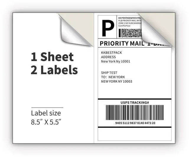 Main image of Half Sheet Shipping Labels for Laser and Inkjet Printers 2 Per Page Self Adhesive Mailing Labels White 8.5 x 5.5 (200 Labels) (2LP)