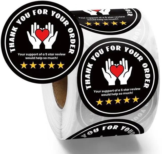Main image of 2 Inch Thank You for Your Order Stickers 5 Star Review Delivery Labels Freshness Food Delivery Accessories 5 Star Rating Reminder for Shopper Grocery Takeout Driver(Round,Black,500 Pcs)