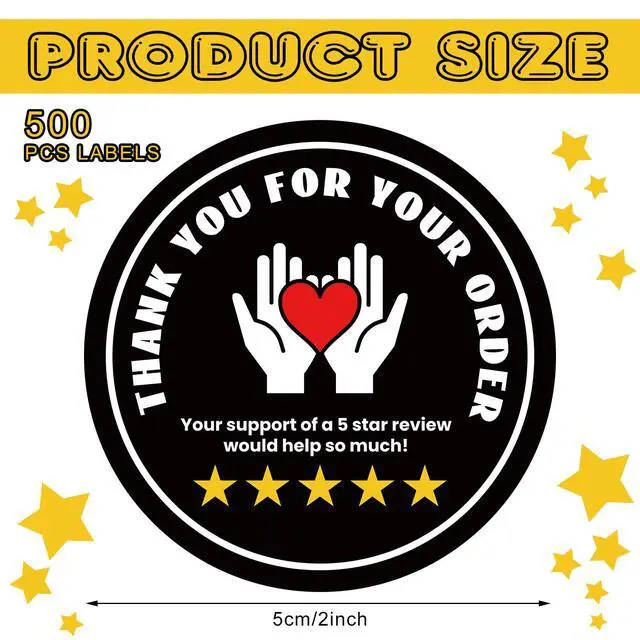 Alt view image 2 of 6 - 2 Inch Thank You for Your Order Stickers 5 Star Review Delivery Labels Freshness Food Delivery Accessories 5 Star Rating Reminder for Shopper Grocery Takeout Driver(Round,Black,500 Pcs)