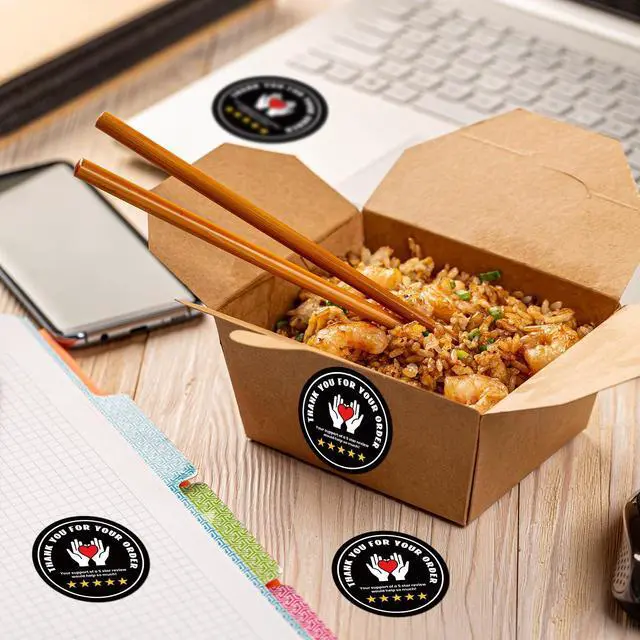 Alt view image 6 of 6 - 2 Inch Thank You for Your Order Stickers 5 Star Review Delivery Labels Freshness Food Delivery Accessories 5 Star Rating Reminder for Shopper Grocery Takeout Driver(Round,Black,500 Pcs)