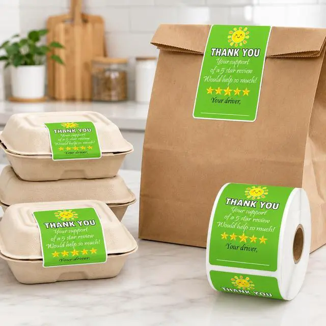 Alt view image 4 of 7 - 200 Thank You Tamper-Evident Food Delivery Stickers, 2 x 3 in