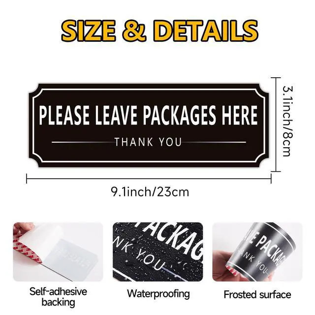 Alt view image 2 of 7 - Please Leave Packages and Deliveries Here Sign Sticker, Self-Adhesive Waterproof Modern Deliveries Sign for Packages, Please Place Packages in Box for Home, Office, Shop, Door 9" x 3.14"