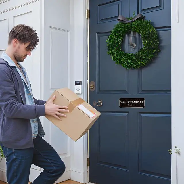 Alt view image 6 of 7 - Please Leave Packages and Deliveries Here Sign Sticker, Self-Adhesive Waterproof Modern Deliveries Sign for Packages, Please Place Packages in Box for Home, Office, Shop, Door 9" x 3.14"