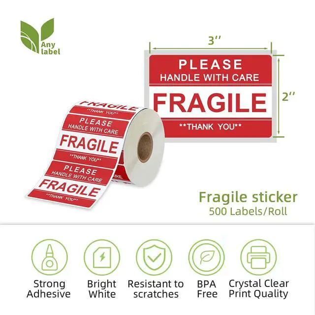 Alt view image 2 of 7 - 2" x 3" Fragile Stickers for Shipping and Moving Please Handle with Care Fragile Thank You Do Not Drop, Warning Stickers Fragile Labels, Permanent Adhesive(500 Labels, 1 Roll)
