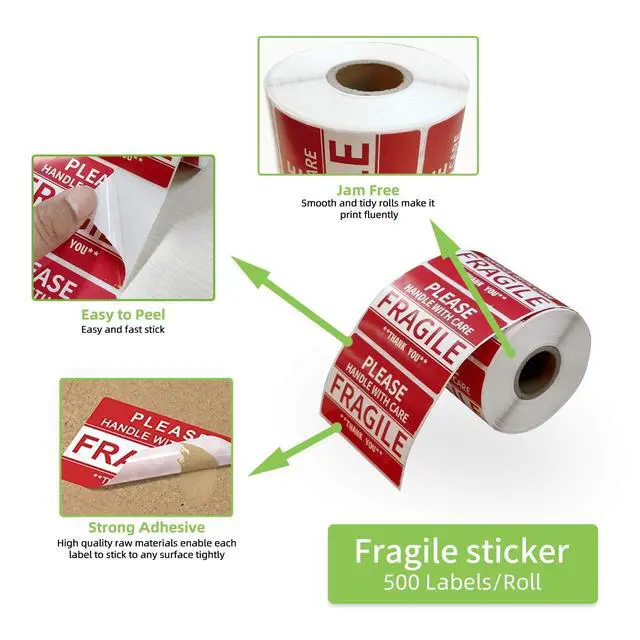 Alt view image 3 of 7 - 2" x 3" Fragile Stickers for Shipping and Moving Please Handle with Care Fragile Thank You Do Not Drop, Warning Stickers Fragile Labels, Permanent Adhesive(500 Labels, 1 Roll)