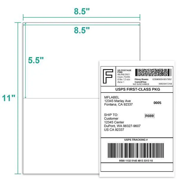 Alt view image 2 of 7 - Half Sheet Shipping Labels - 200 Self Adhesive Sticker Sheets for Laser & Inkjet Printers, Waterproof & Smudge-Free, with 12 Free Fragile Labels for Packaging, Shipping and Crafting