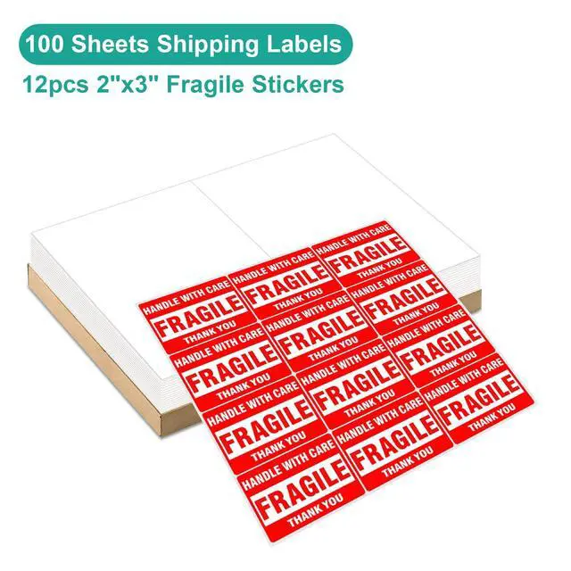 Alt view image 3 of 7 - Half Sheet Shipping Labels - 200 Self Adhesive Sticker Sheets for Laser & Inkjet Printers, Waterproof & Smudge-Free, with 12 Free Fragile Labels for Packaging, Shipping and Crafting