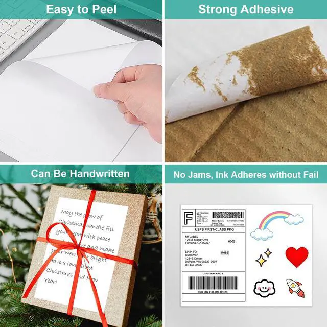 Alt view image 5 of 7 - Half Sheet Shipping Labels - 200 Self Adhesive Sticker Sheets for Laser & Inkjet Printers, Waterproof & Smudge-Free, with 12 Free Fragile Labels for Packaging, Shipping and Crafting