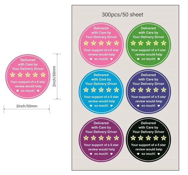 Alt view image 2 of 2 - 5 Star Review Delivery Labels,2 inch 300pcs Colored Thank You for Your Order Stickers