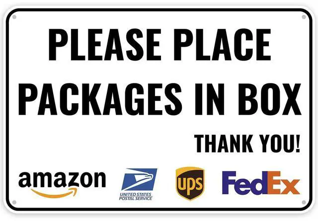 Main image of 1PC Delivery Sign For Packages - Please Place Packages In Box, 12 x 8 Inches - Aluminum - Delivery Instructions for My Packages Orders from Amazon, UPS, FedEx, USPS