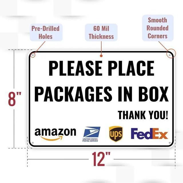 Alt view image 2 of 2 - 1PC Delivery Sign For Packages - Please Place Packages In Box, 12 x 8 Inches - Aluminum - Delivery Instructions for My Packages Orders from Amazon, UPS, FedEx, USPS