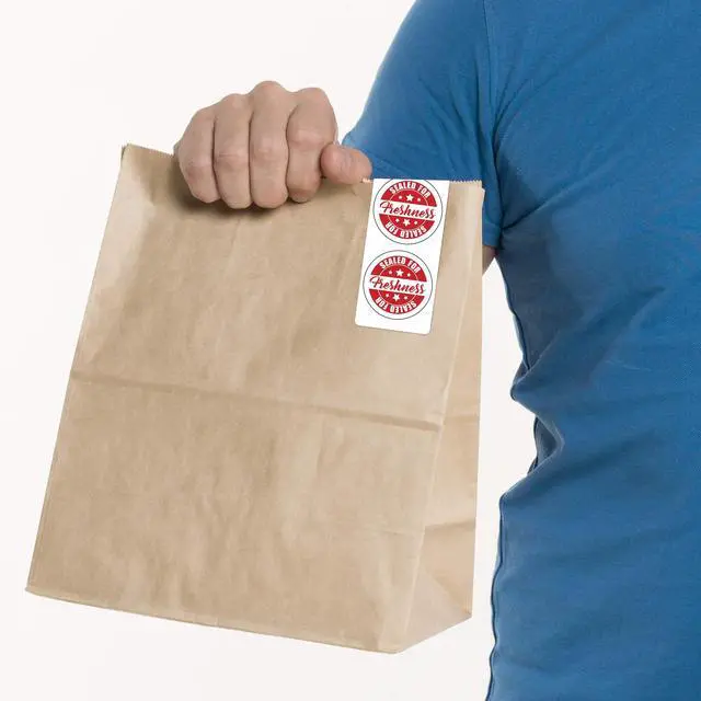 Alt view image 2 of 3 - Food Delivery Tamper Evident Sealed for Freshness Labels - 500 Adhesive Stickers for Safe Food delivery (1.875" X 6" Strips)