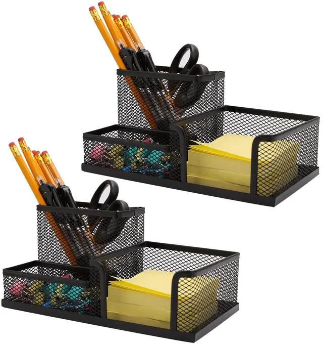 Main image of 2 Pieces Mesh Pen Holder Desk Organizers and Accessories for Desk3 Compartments Black Pencil Holder for Office Supplies Gifts for Colleague