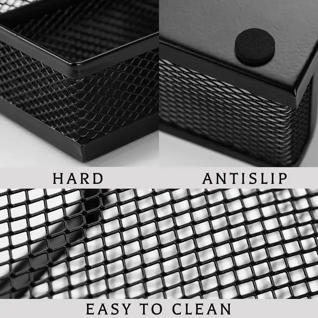 Alt view image 3 of 7 - 2 Pieces Mesh Pen Holder Desk Organizers and Accessories for Desk3 Compartments Black Pencil Holder for Office Supplies Gifts for Colleague