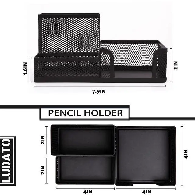Alt view image 2 of 7 - 2 Pieces Mesh Pen Holder Desk Organizers and Accessories for Desk3 Compartments Black Pencil Holder for Office Supplies Gifts for Colleague