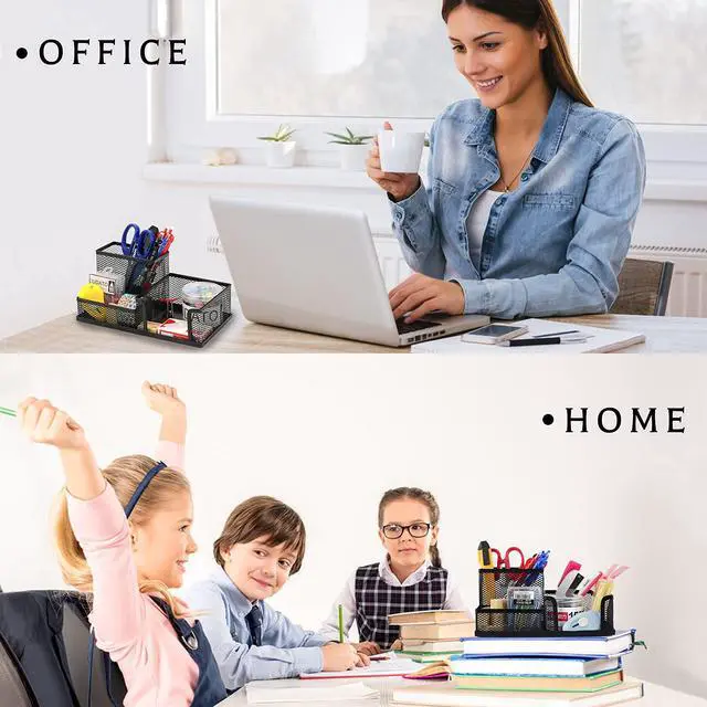 Alt view image 6 of 7 - 2 Pieces Mesh Pen Holder Desk Organizers and Accessories for Desk3 Compartments Black Pencil Holder for Office Supplies Gifts for Colleague