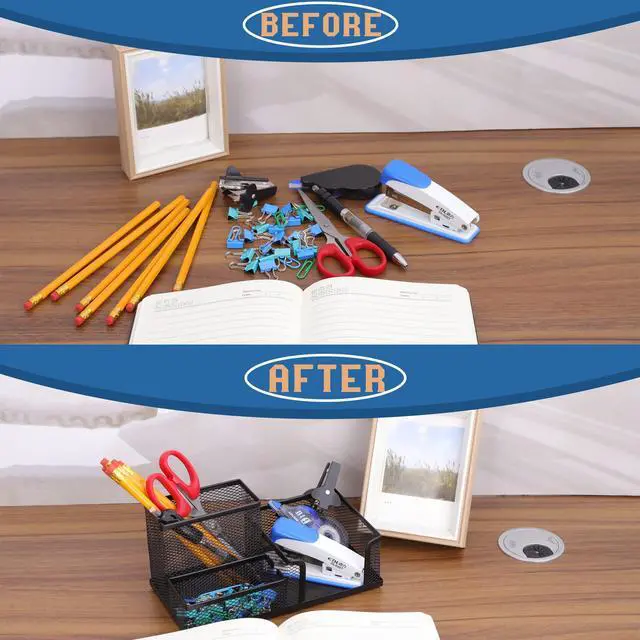 Alt view image 4 of 7 - 2 Pieces Mesh Pen Holder Desk Organizers and Accessories for Desk3 Compartments Black Pencil Holder for Office Supplies Gifts for Colleague