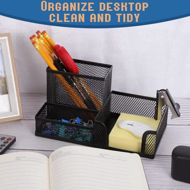 Alt view image 5 of 7 - 2 Pieces Mesh Pen Holder Desk Organizers and Accessories for Desk3 Compartments Black Pencil Holder for Office Supplies Gifts for Colleague