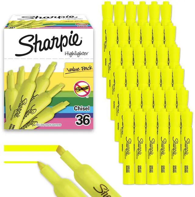Main image of Tank Highlighters, Chisel Tip, Yellow Highlighters, Essential Office & School Supplies, Teacher Must Haves, Quick-Drying, Smear-Resistant, Bulk 36-Pack