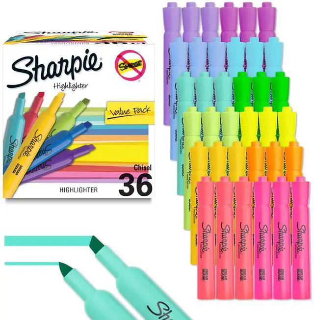 Main image of Tank Highlighters, Chisel Tip, 12 Assorted Fashion Colors, Value Pack, 36 Count - For Studying, Note-Taking, School, College, Office, Student & Teacher Supplies